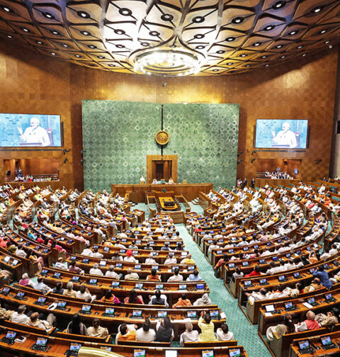 Lok Sabha chamber of new building of Indian Parliament