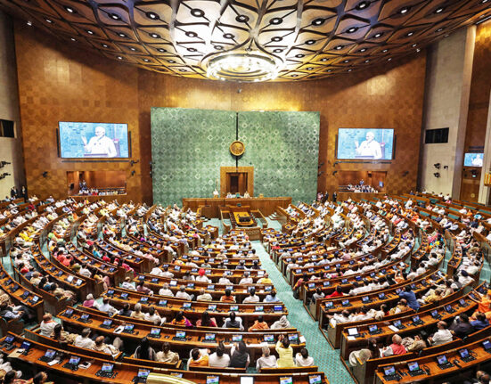 Lok Sabha chamber of new building of Indian Parliament