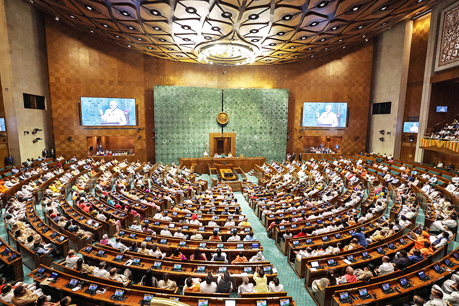 Lok Sabha chamber of new building of Indian Parliament